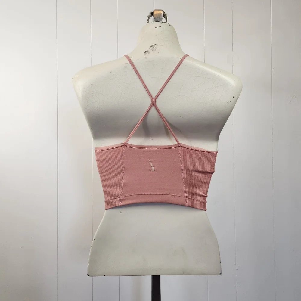 Nike Yoga Statement Clean Crop Top Tank High Neck Cropped Pink Activewear Gym - Picture 4 of 11